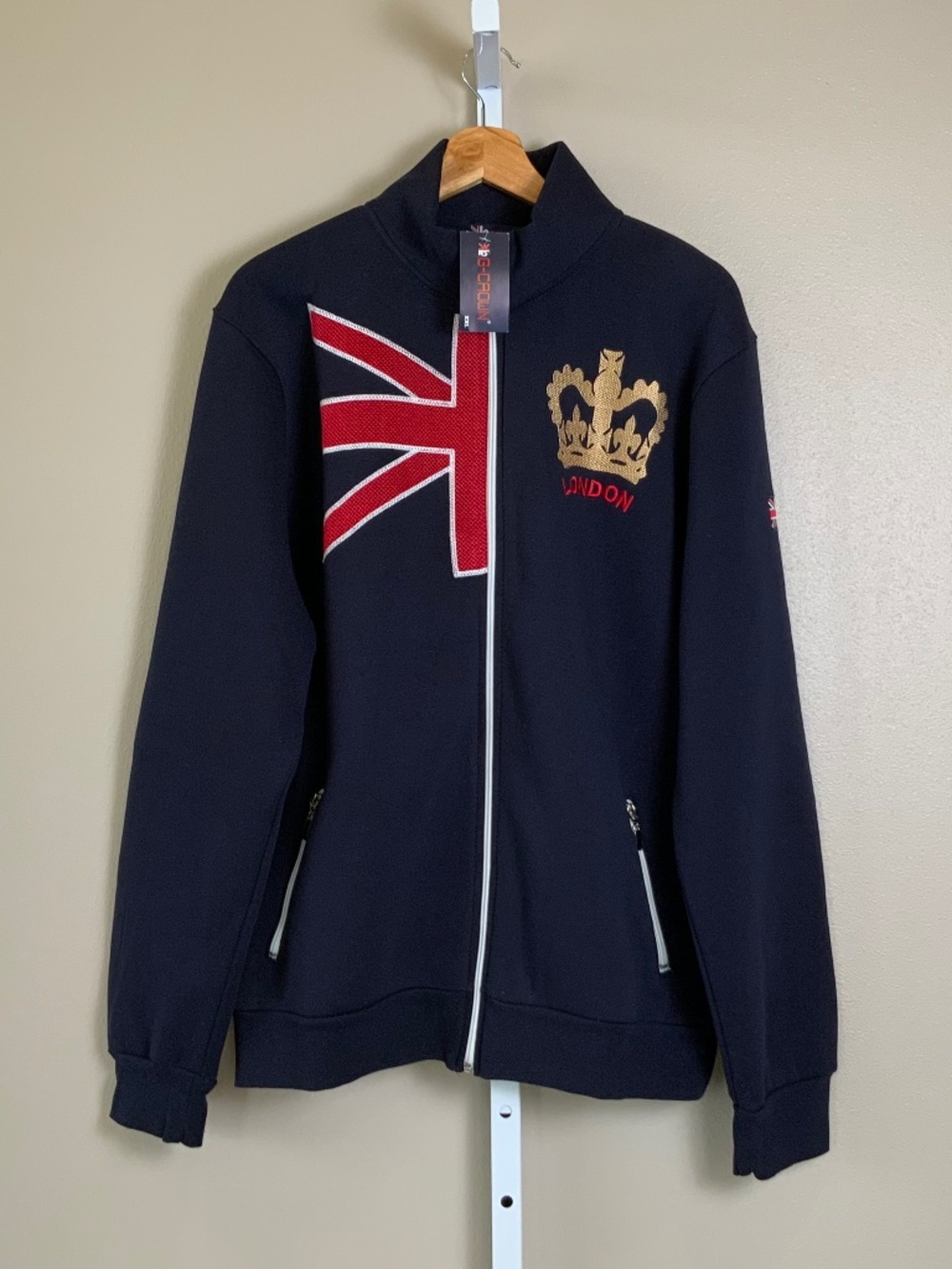 G-Crown London Fleece Lined Embroidered Crown Union Jack Zip Jacket